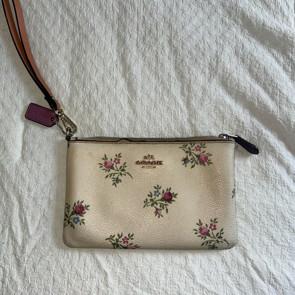 Coach Beige Floral Wristlet